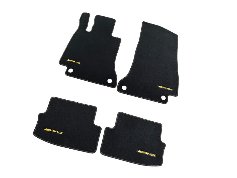 Jeu 4 Tapis en Velours AMG logo jaune Noir Classe C Coupé W205 Mercedes-Benz