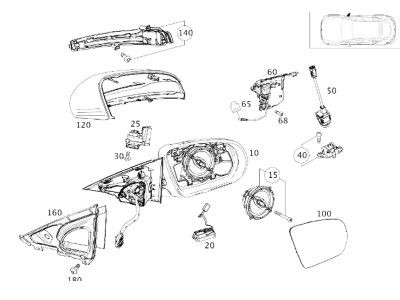 Kit Complet Rétroviseur Droit Passager Classe E W204 code couleur INCOLORE Mercedes-Benz