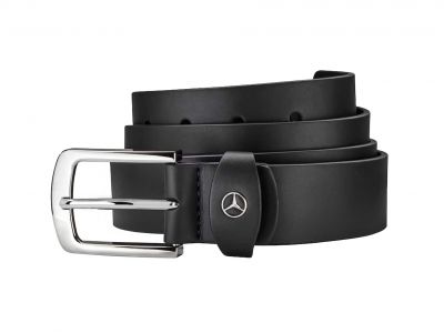 Ceinture Mercedes-Benz pour homme en cuir de veau noir et en acier inoxydable