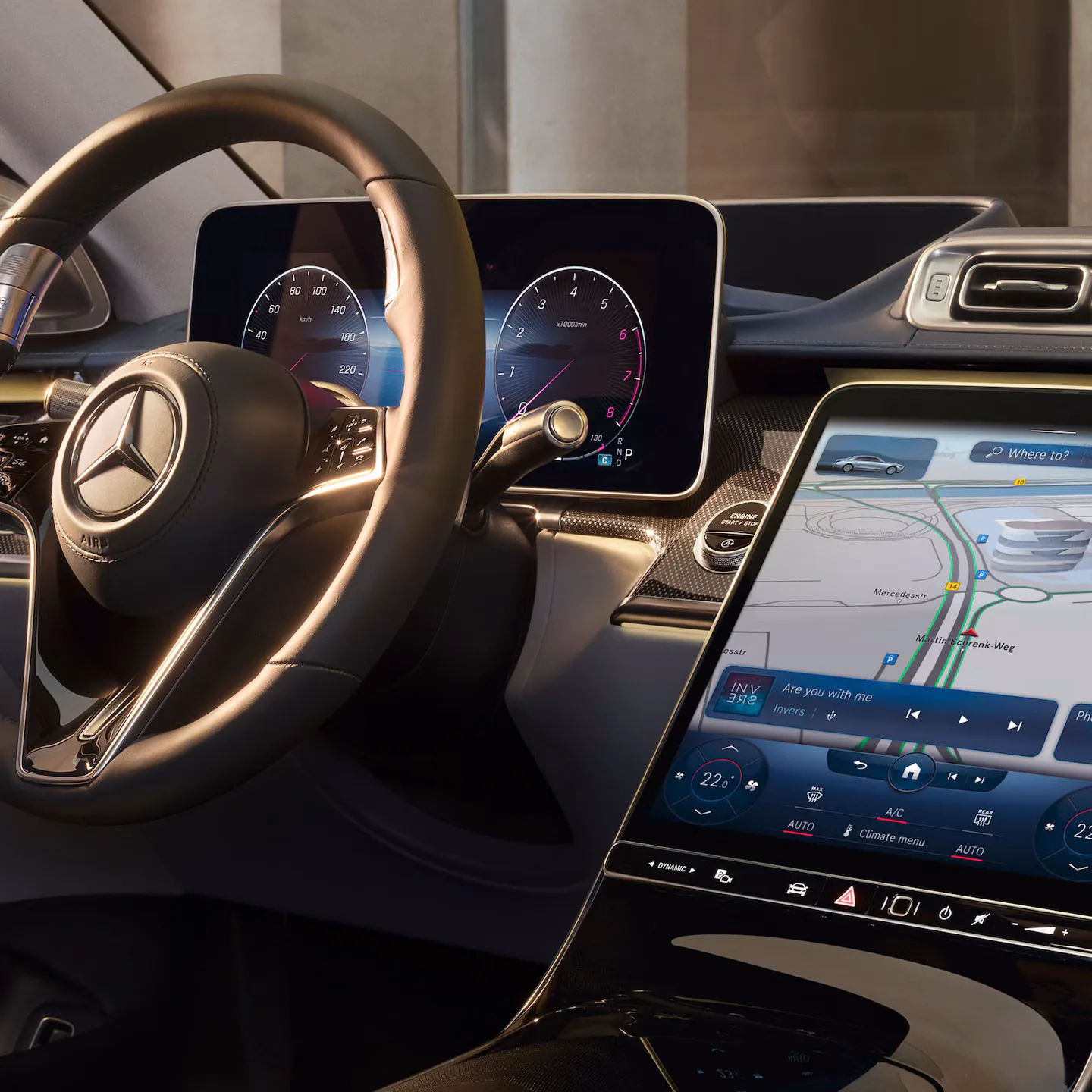 Intérieur Mercedes-Benz — détail volant et MBUX